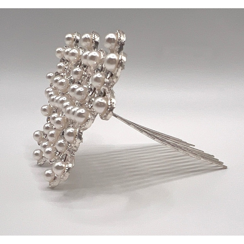 Vintage‎ Pearl Rhinestone Bridal Hair Comb Silver Tone Formal Updo Accessory - Picture 2 of 5